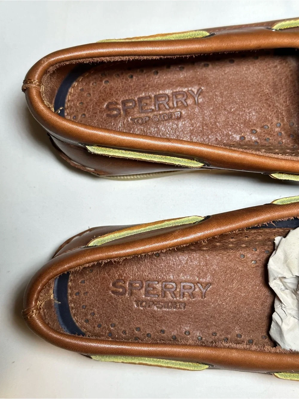 Sperry Brown Leather Boat Shoes with Yellow Accents